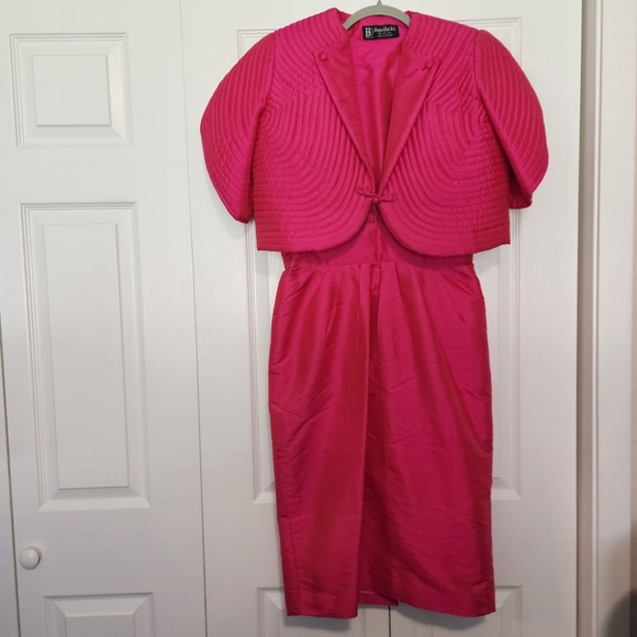 Vintage Pink Boogies Thai 100%  Puff Silk  Jacket  & Dress Set - Picture 15 of 17